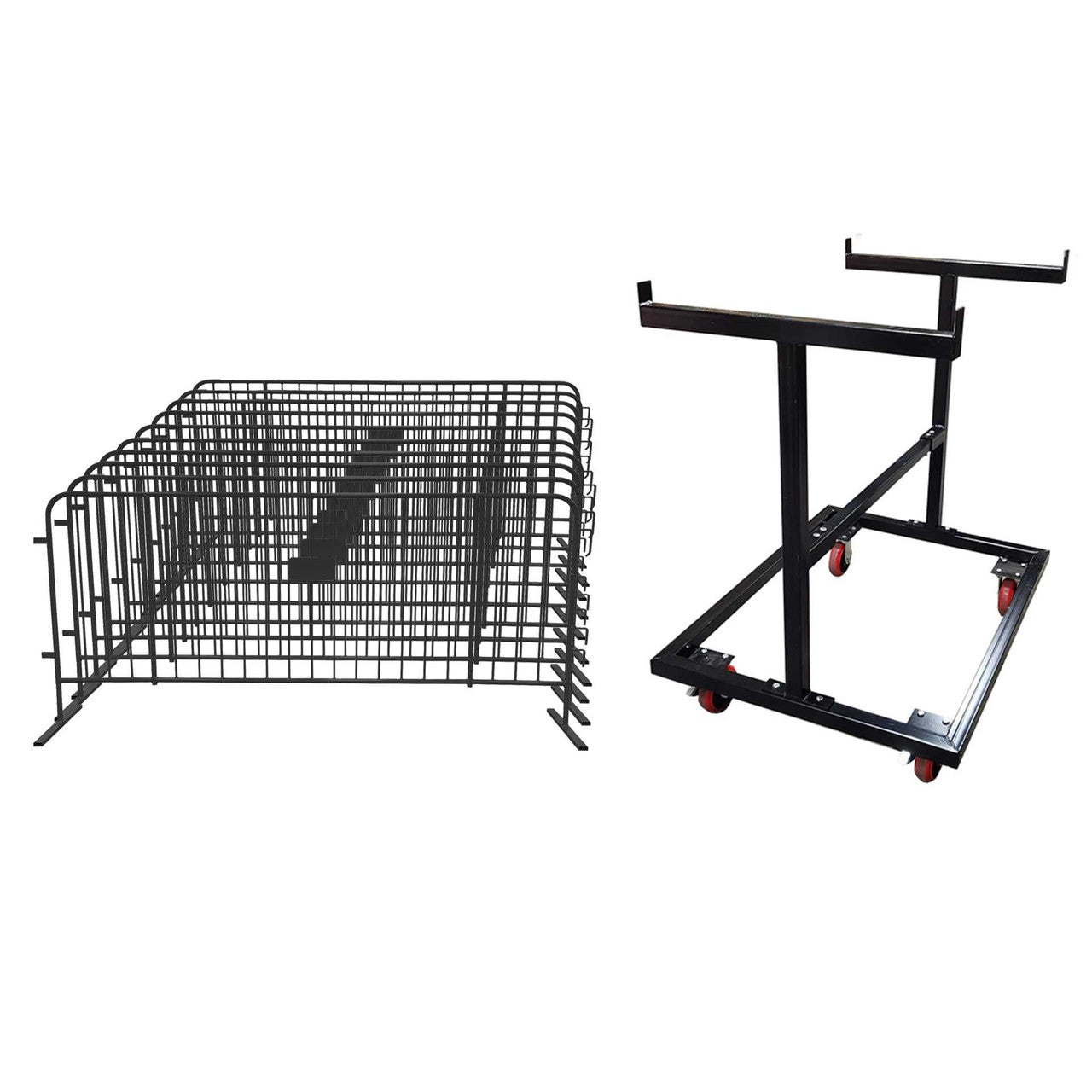 10 Black Crowd Control Barriers & Barricade Cart Steel Barricades Epic Crowd Control