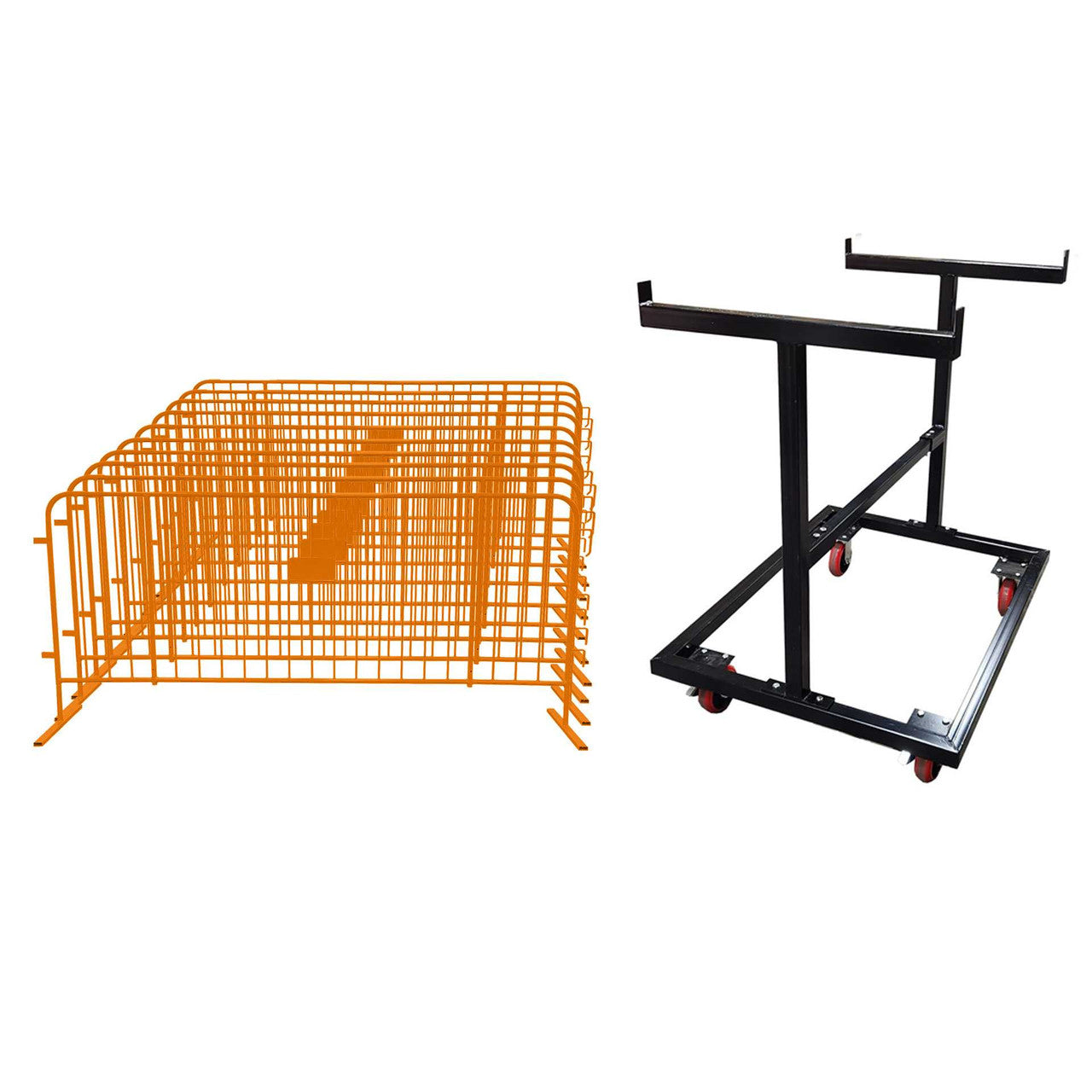10 Orange Crowd Control Barriers & Barricade Cart Steel Barricades Epic Crowd Control