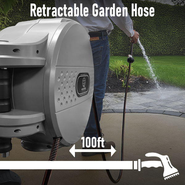 100ft Heavy Duty Retractable Garden Hose Reel Green – Outdoor & Indoor