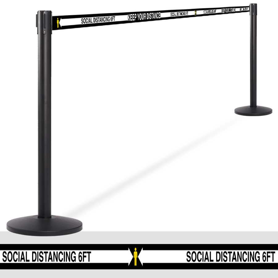 18 Pack & Cart | Black Retractable Belt Barrier Stanchions Stanchions Epic Crowd Control