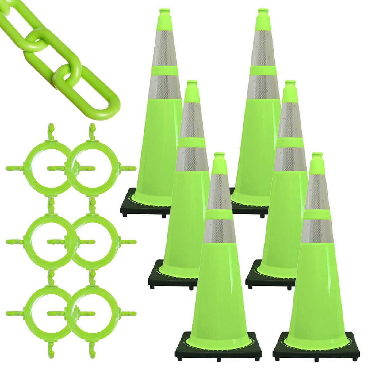 18 Lime Green Traffic Cone - 6 Reflective Collar – 48 Pack 18 Lime Green Traffic Cone - 6 Reflective Collar – 48 Pack