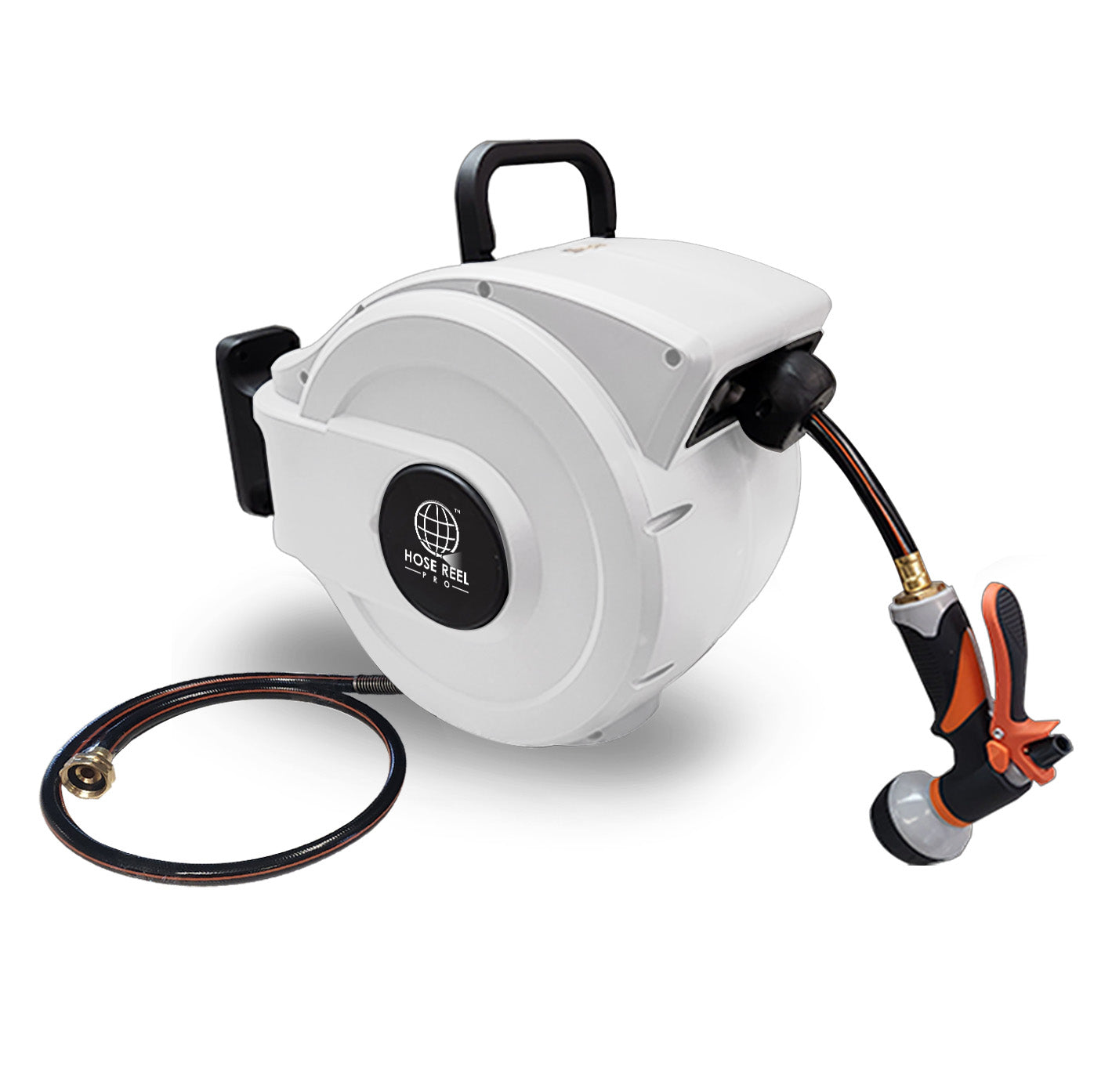 50ft Heavy Duty Retractable Garden Hose Reel White – Outdoor & Indoor