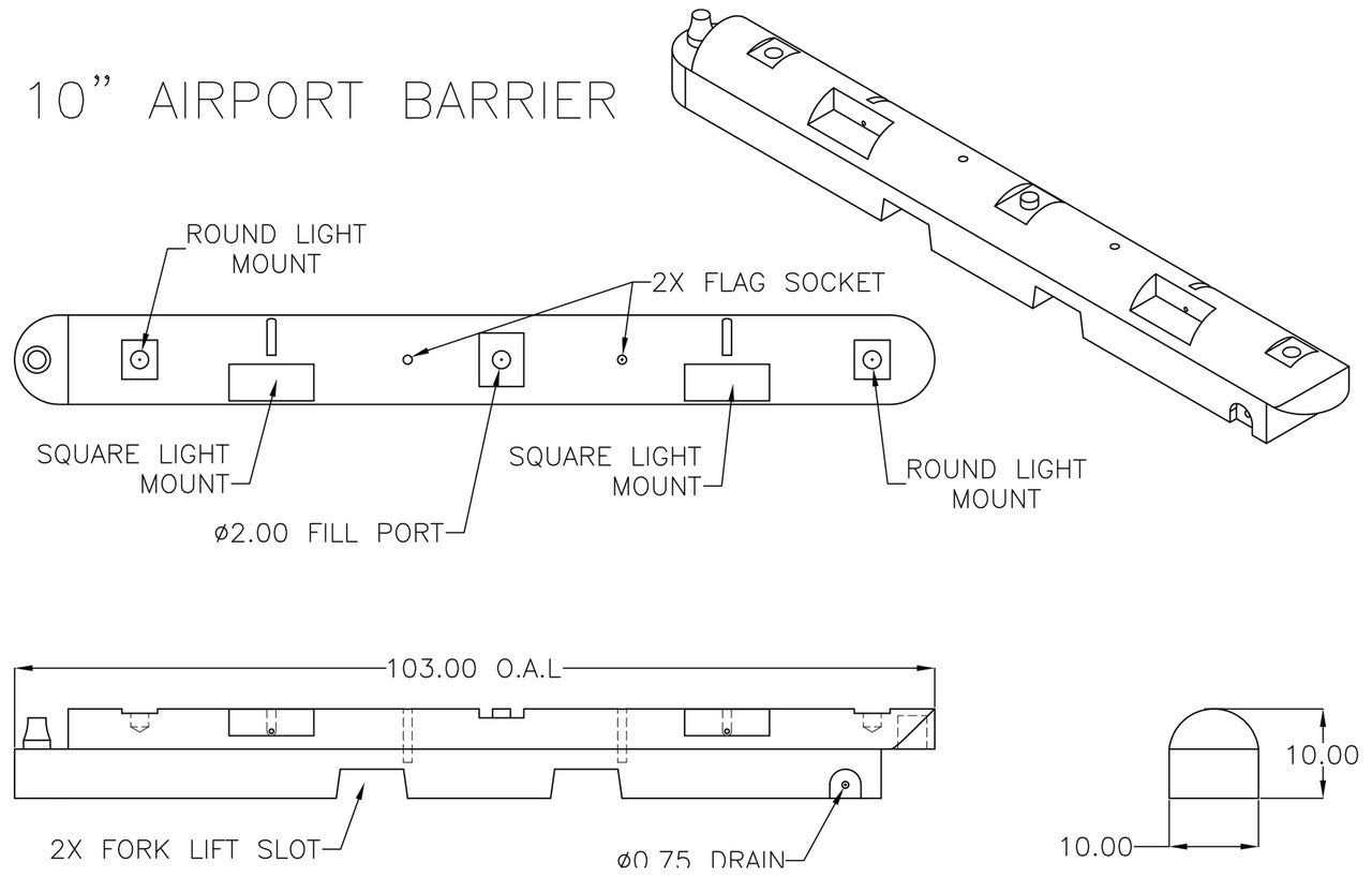 Airport Plastic Jersey Barrier 10" H x 10" L x 96" W Jersey Barriers