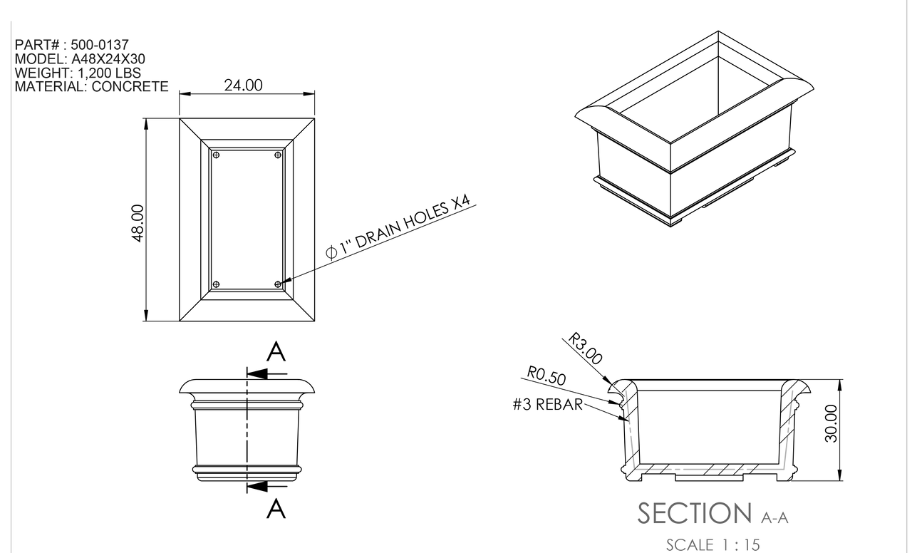 Concrete Planter - Gray / LSB Finish 48x24x30 Quote Ninja Custom Products Epic Crowd Control