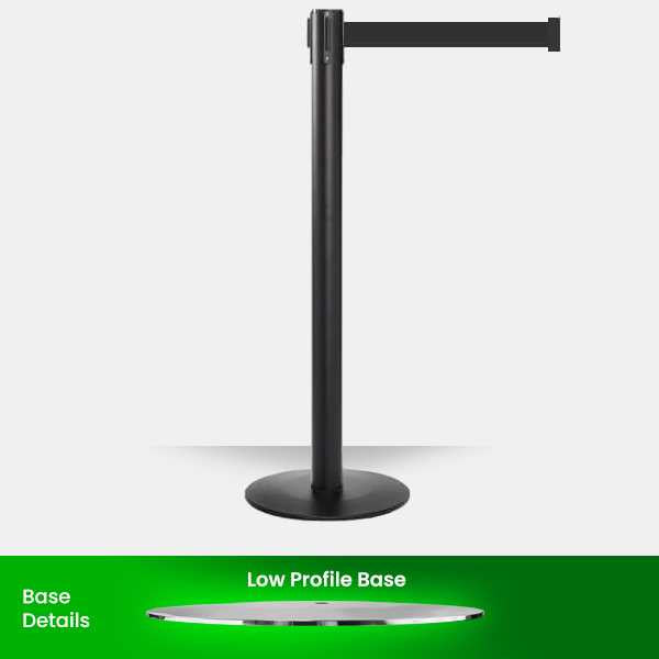 Low Profile Retractable Belt Barrier Stanchion | Matte Black 11 Foot Belt Posts Retractable Belt Barriers Epic Crowd Control