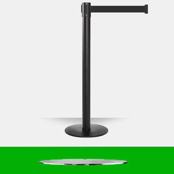 Low Profile Retractable Belt Barrier Stanchion | Matte Black 11 Foot Belt Posts Retractable Belt Barriers Epic Crowd Control