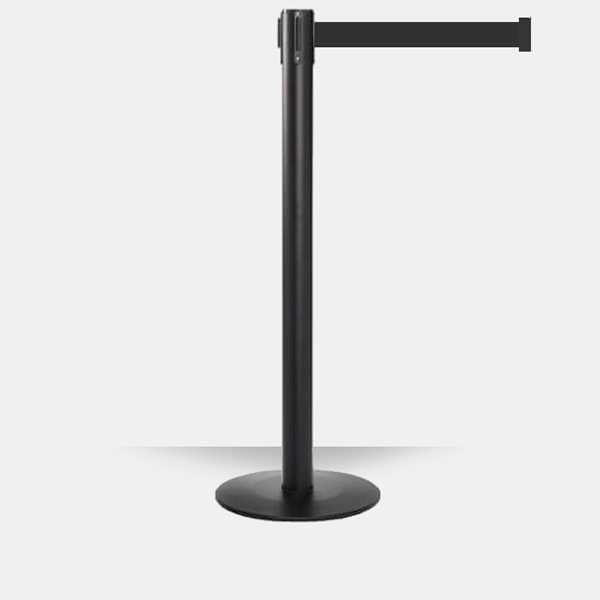 Low Profile Retractable Belt Barrier Stanchion | Matte Black 11 Foot Belt Posts Retractable Belt Barriers Epic Crowd Control