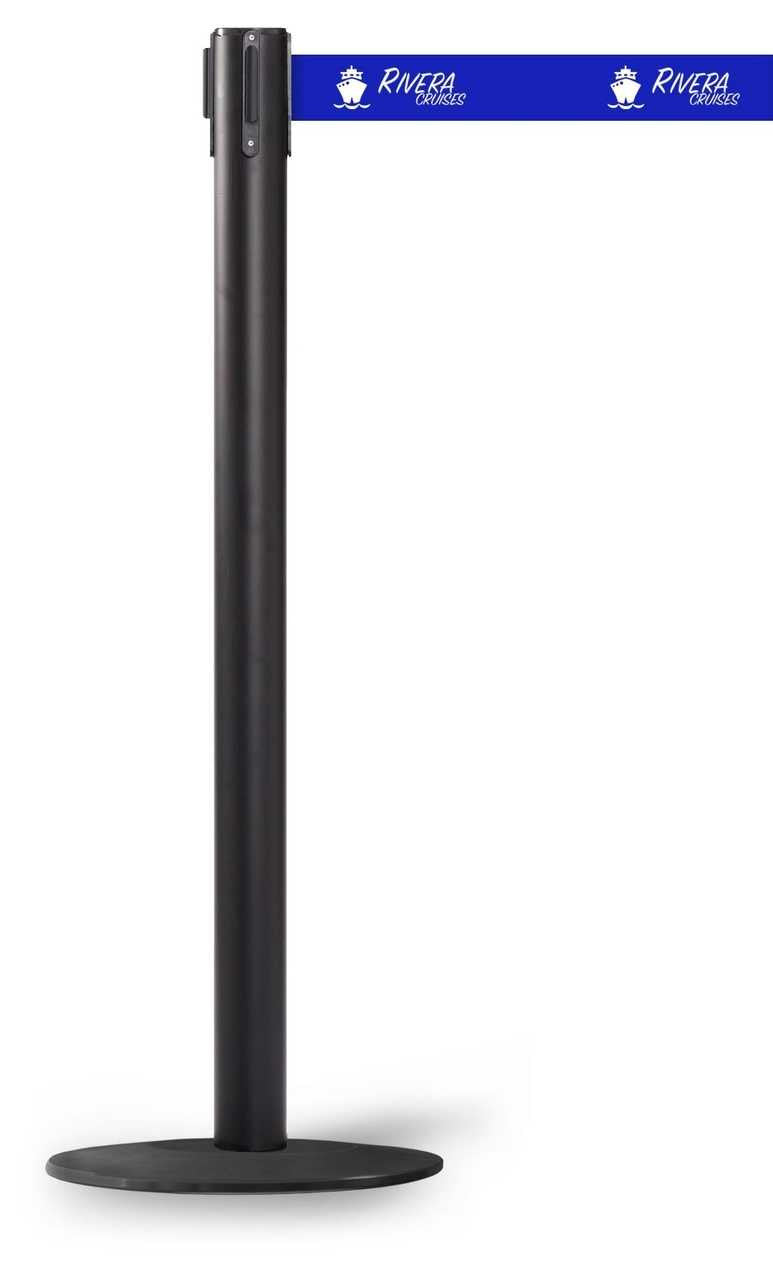 Low Profile Retractable Belt Barrier Stanchion | Matte Black 11 Foot Belt Posts Retractable Belt Barriers Epic Crowd Control