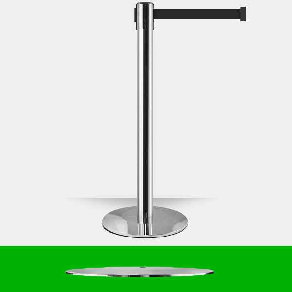 Low Profile Retractable Belt Barrier Stanchion | Polished Stainless 11 Foot Belt Retractable Belt Barriers Epic Crowd Control