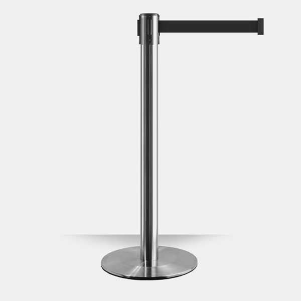Low Profile Retractable Belt Barrier Stanchion | Polished Stainless 11 Foot Belt Retractable Belt Barriers Epic Crowd Control