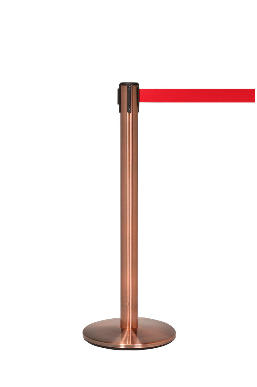 Luxury Retractable Belt Barrier Stanchion | Antique Copper 11 or 13 Foot Belt Posts Single Line Belt Posts Epic Crowd Control