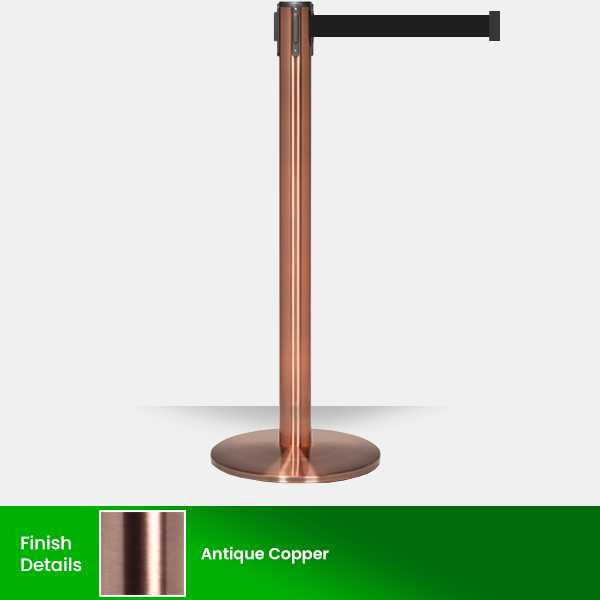 Luxury Retractable Belt Barrier Stanchion | Antique Copper 11 or 13 Foot Belt Posts Single Line Belt Posts Epic Crowd Control