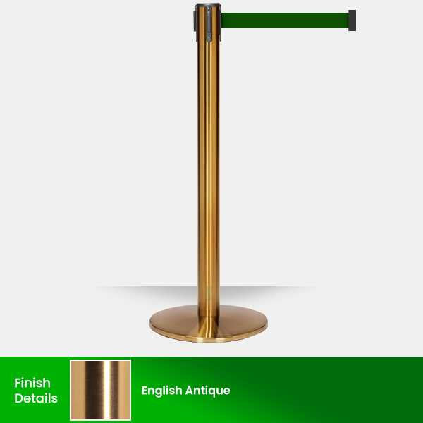 Luxury Retractable Belt Barrier Stanchion | English Antique 11 or 13 Foot Belt Posts Single Line Belt Posts Epic Crowd Control