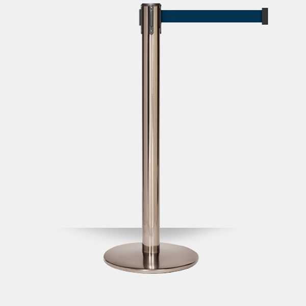 Luxury Retractable Belt Barrier Stanchion | Pewter Nickel 11 or 13 Foot Belt Posts Single Line Belt Posts Epic Crowd Control