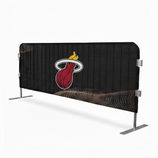 Black event fence with Miami Heat logo on a white background