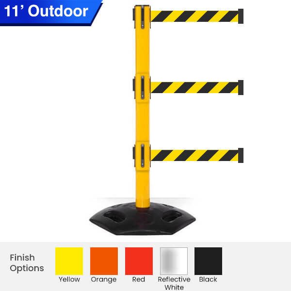 Safety Triple Retractable Belt Barrier 11 / 13 Foot Belt Posts