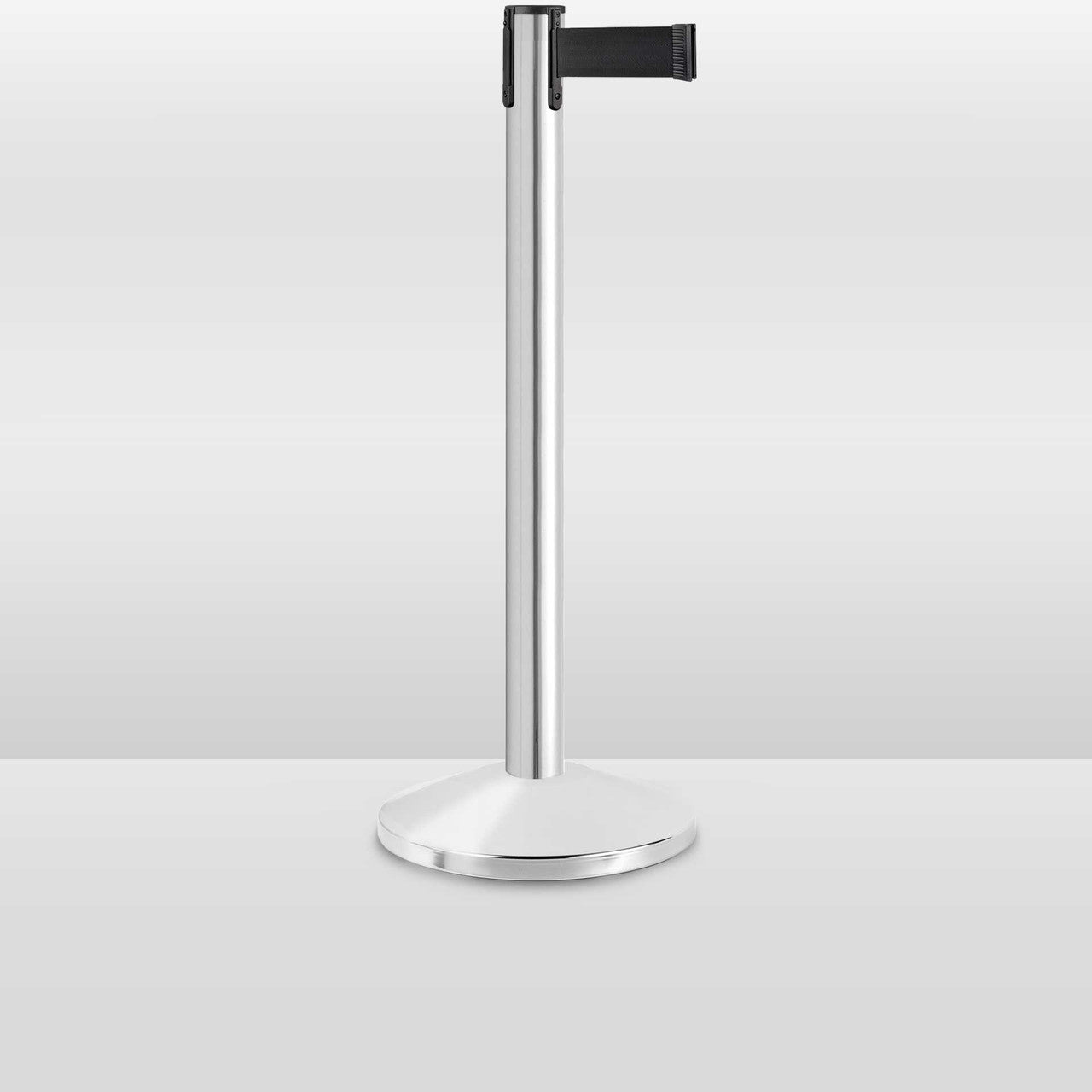 Polished Stainless Stanchion Value | Retractable Belt Post | 7.5'/10'/12' Black Belt Value Series Stanchions Epic Crowd Control