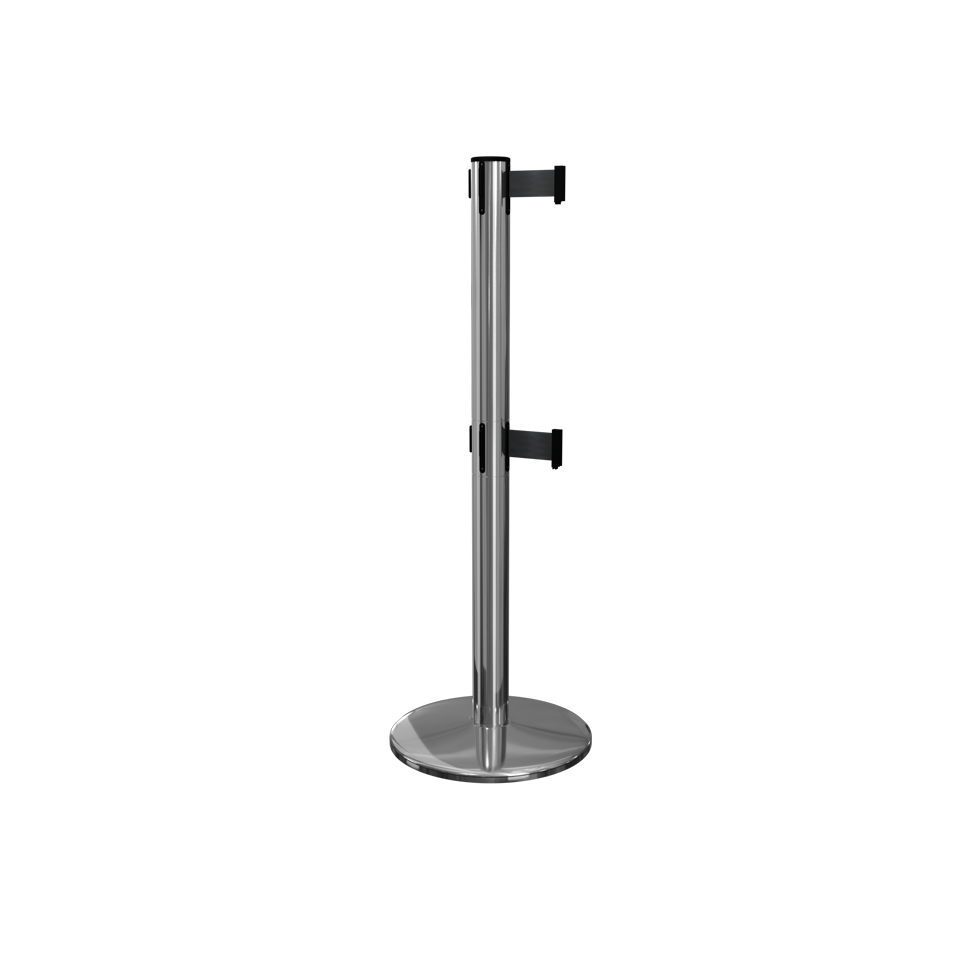 Polished Stainless Pro Twin Retractable Belt Barrier ADA Stanchions Epic Crowd Control