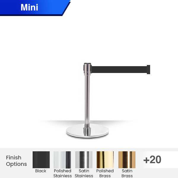 Pro Mini Retractable Belt Barrier Stanchion 11 / 13 Ft Belt - Slim Line Post Retractable Belt Barriers Epic Crowd Control