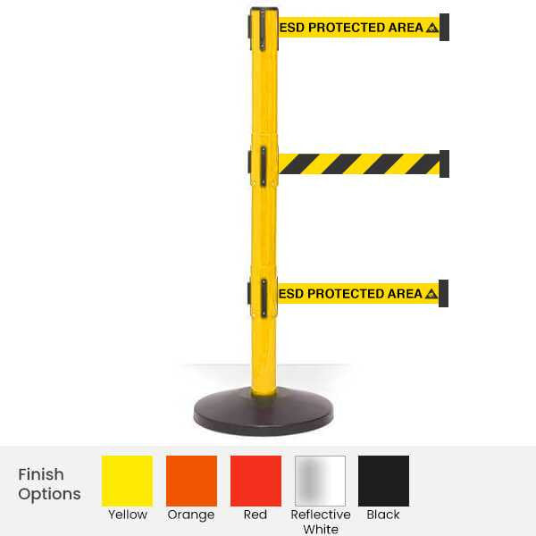 Pro Safety Triple Retractable Belt Barrier 11 / 13 Foot Belt Posts Retractable Belt Barriers Epic Crowd Control