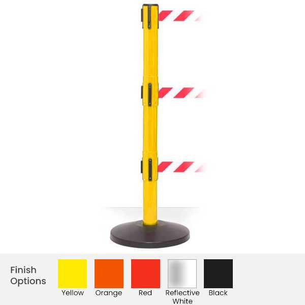 Pro Safety Triple Retractable Belt Barrier 11 / 13 Foot Belt Posts Retractable Belt Barriers Epic Crowd Control