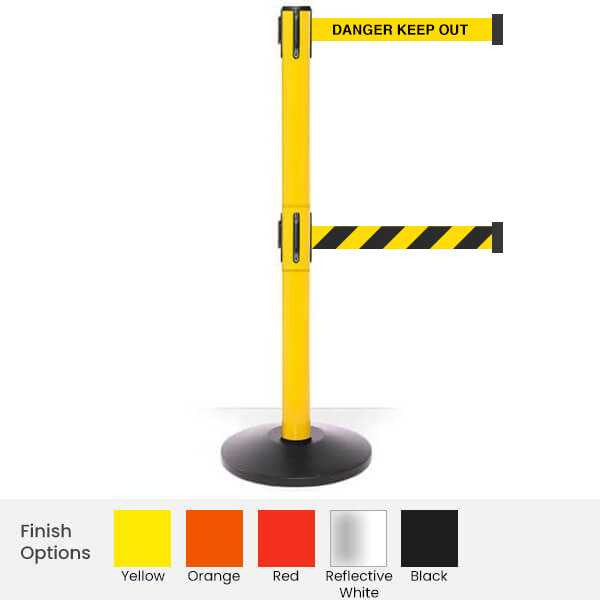 Pro Safety Twin Retractable Belt Barrier 11 / 13 Foot Belt Posts Retractable Belt Barriers Epic Crowd Control
