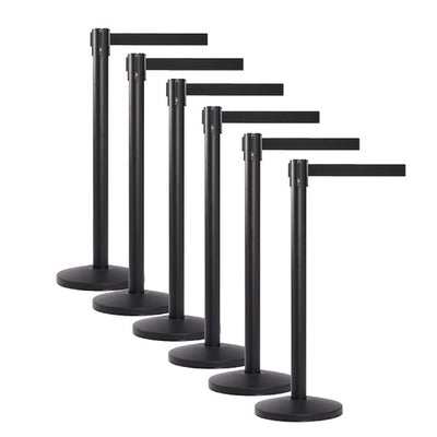 6 Pack | Black Retractable Belt Barrier Stanchions