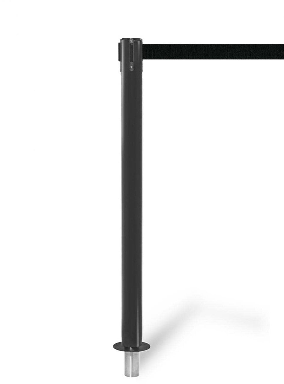 QueuePro 300 Series Removable Floor Socket Stanchion 16 Ft Retractable Belt | Black Finish Crowd Control Post Stanchions Epic Crowd Control