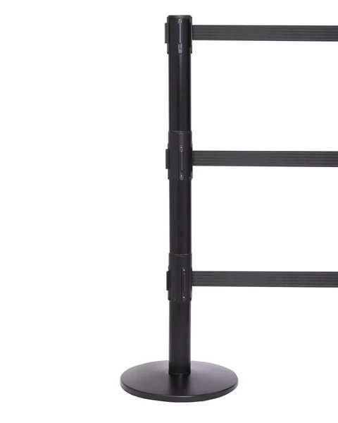 QueuePro Triple 250 Series Stanchion 13 Ft Retractable Belt | Black Finish Crowd Control Post Stanchions Epic Crowd Control