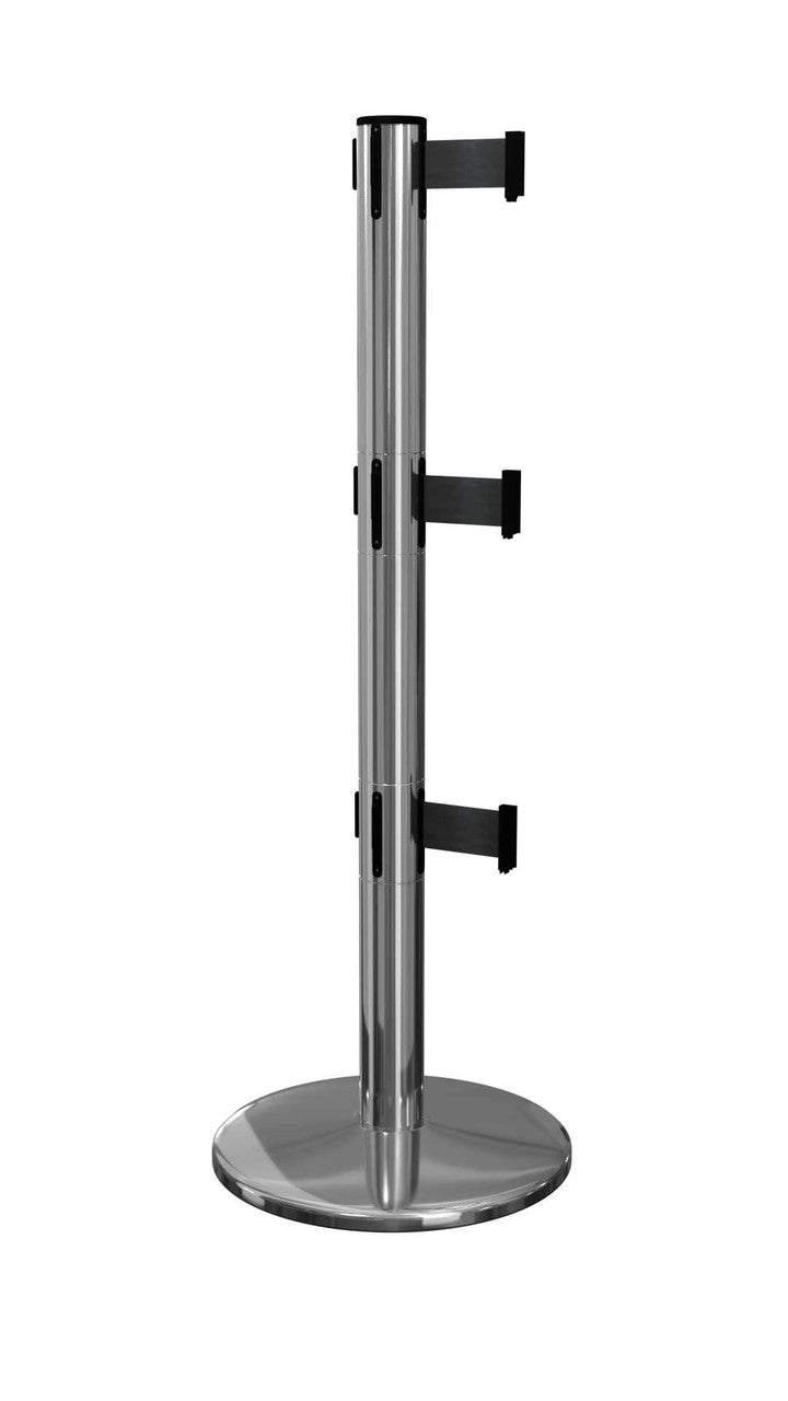 QueuePro Triple 250 Series Stanchion 13 Ft Retractable Belt | Black Finish Crowd Control Post Stanchions Epic Crowd Control