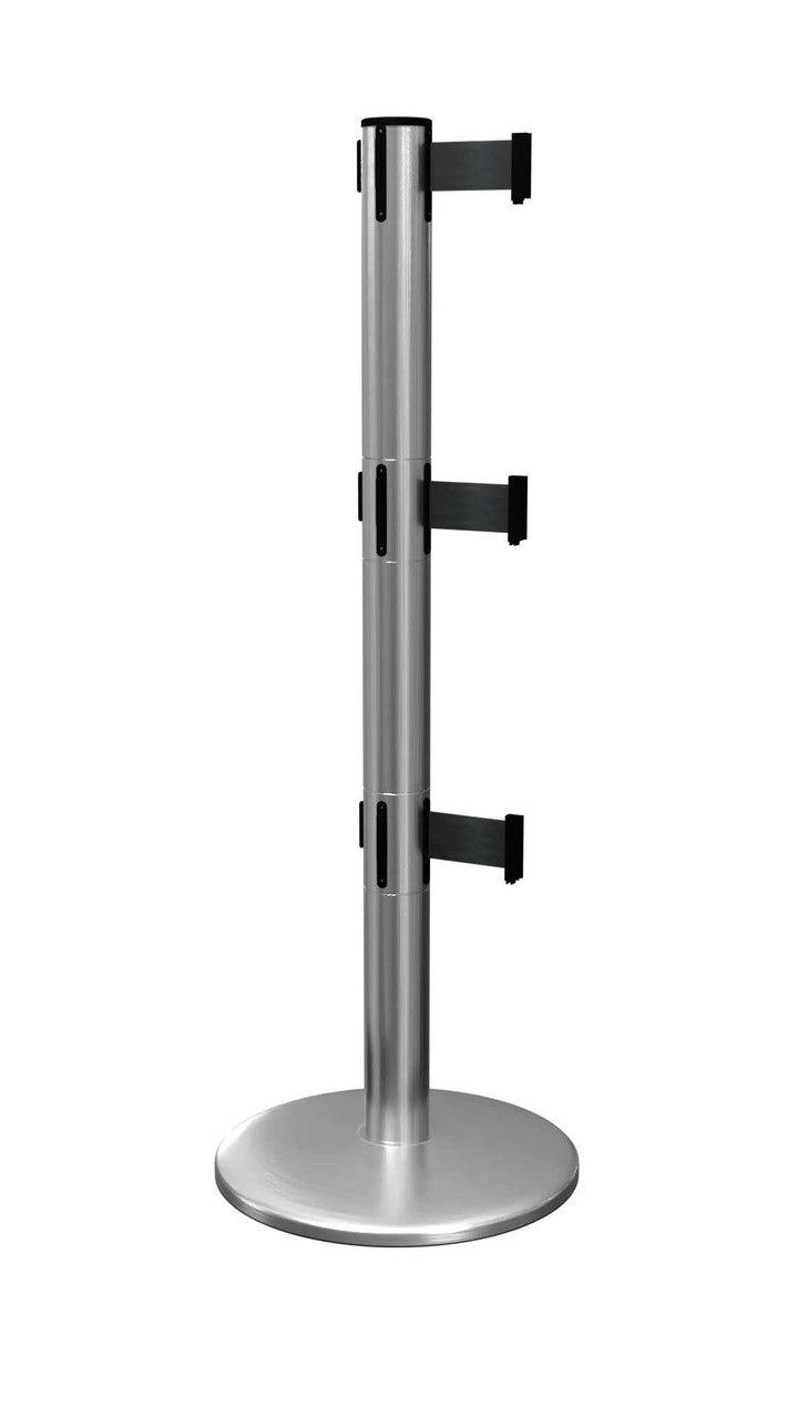 QueuePro Triple 250 Series Stanchion 13 Ft Retractable Belt | Black Finish Crowd Control Post Stanchions Epic Crowd Control