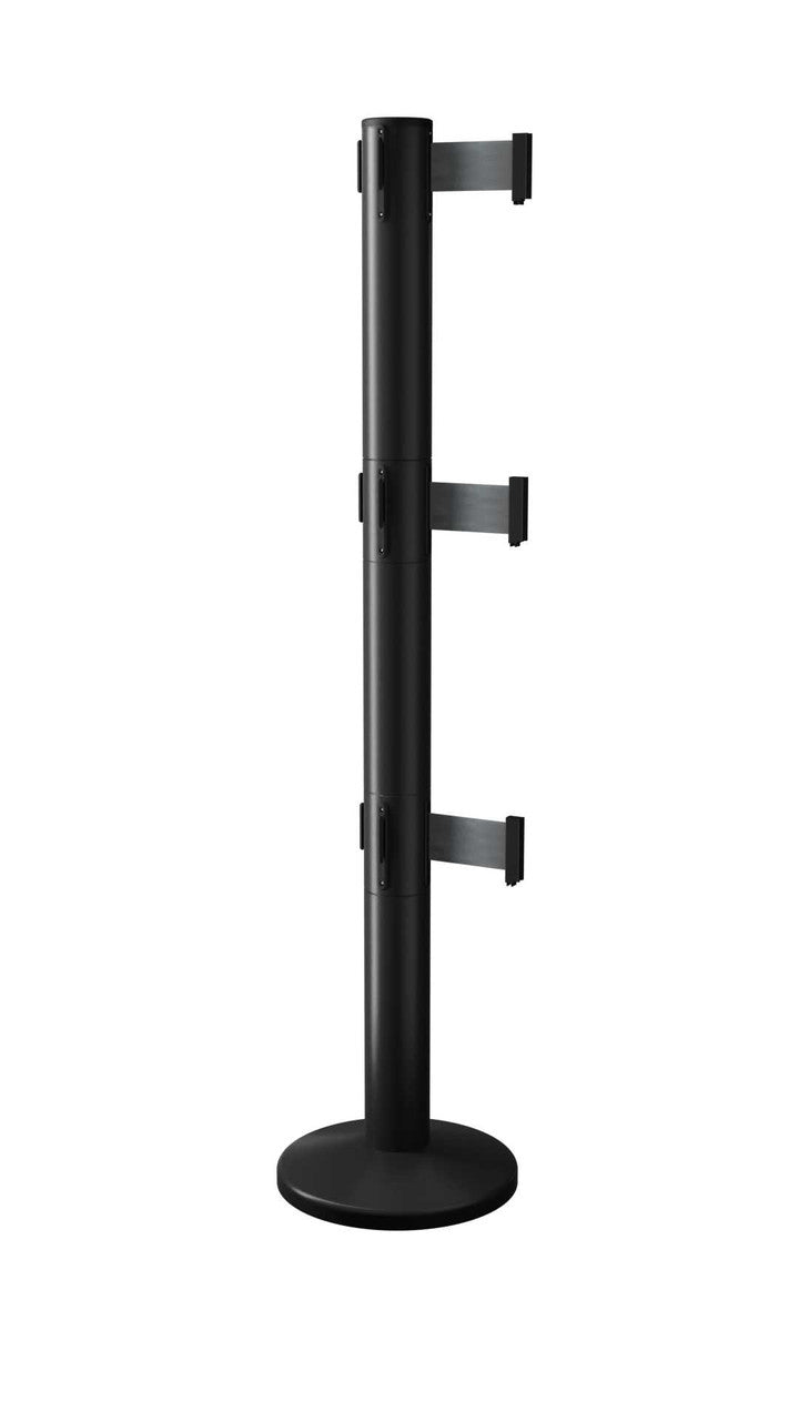 QueuePro Triple Retractable Belt Stanchions | Magnetic Base Stanchions Epic Crowd Control