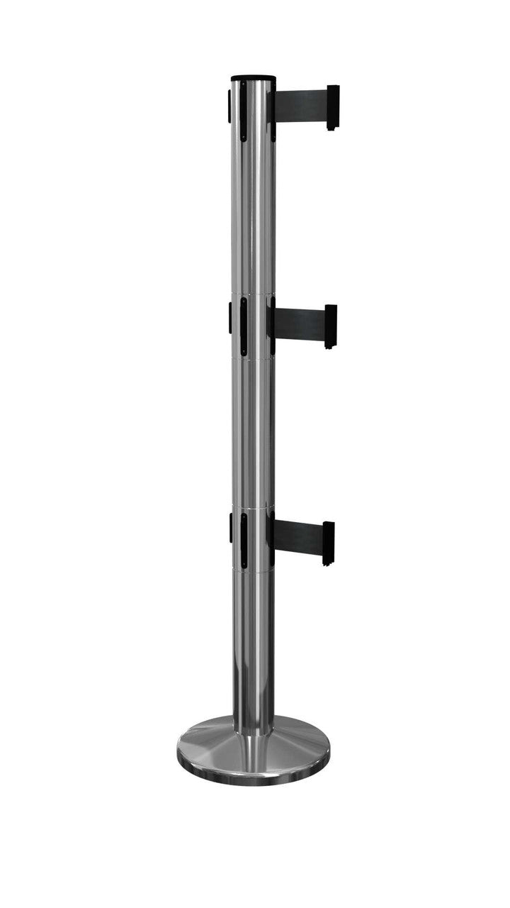 QueuePro Triple Retractable Belt Stanchions | Magnetic Base Stanchions Epic Crowd Control