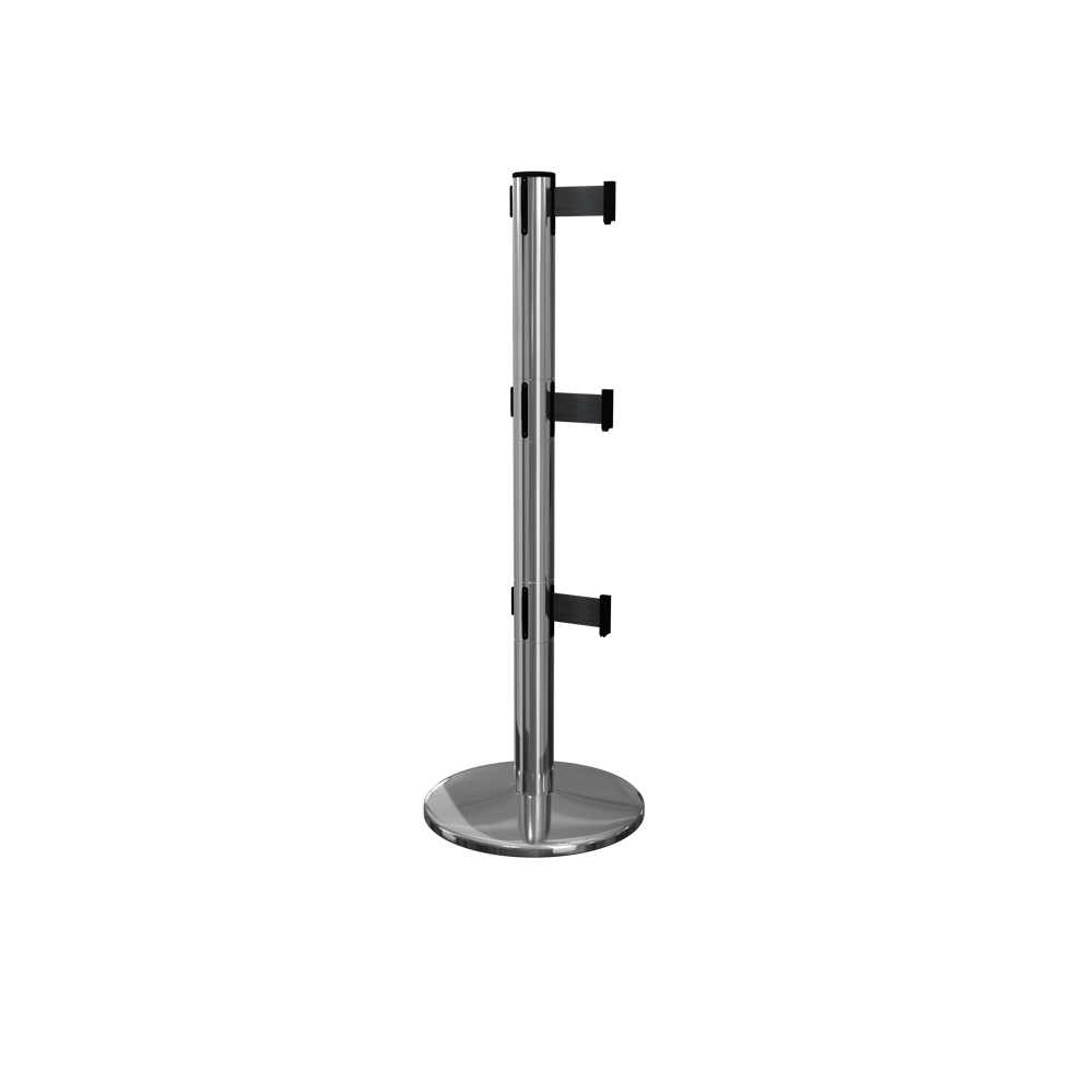 Polished Stainless Queue Pro Triple Retractable Belt Stanchion | 13 Foot ADA