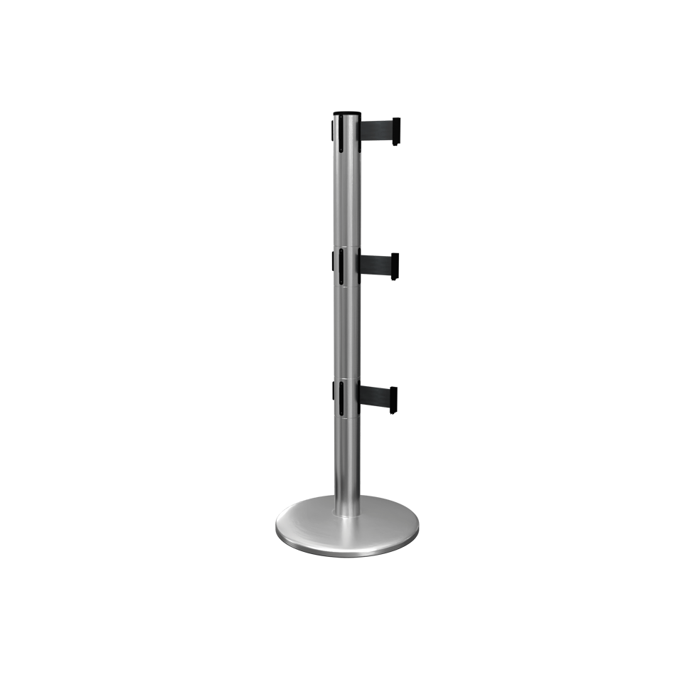 Satin Stainless Queue Pro Triple Retractable Belt Stanchion | 11 Foot ADA