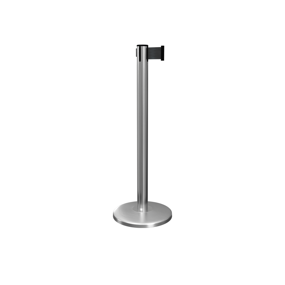 Satin Stainless Retractable Belt Stanchion | 3" Wide Belt | 11 Foot Queue Master Xtra Belt