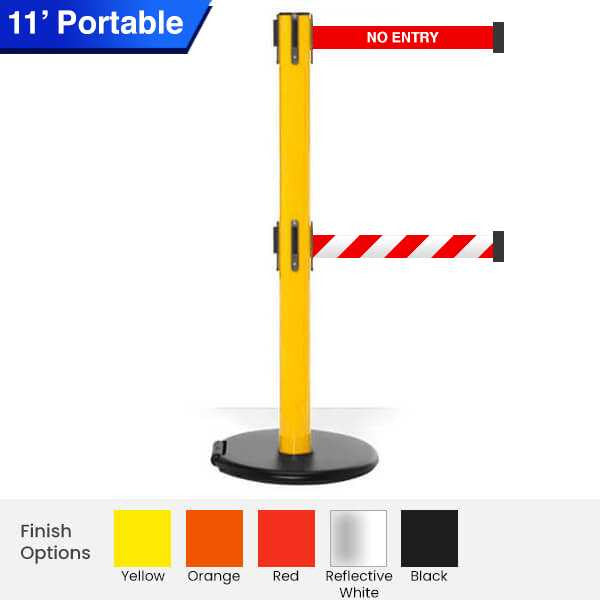 Safety Retractable Twin Belt Barrier | Roller Safety Pro 11 / 13 Ft Stanchion Belts Retractable Belt Barriers Epic Crowd Control