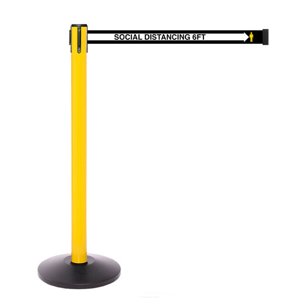 Yellow Retractable Belt Barrier Stanchion 10 / 11 / 13 Foot Belts