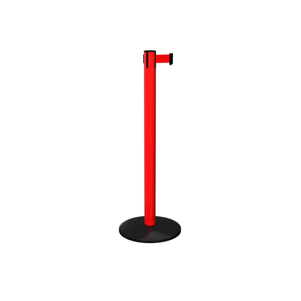 Red Pro Safety Retractable Belt Stanchion | 11 Ft Safety Barrier