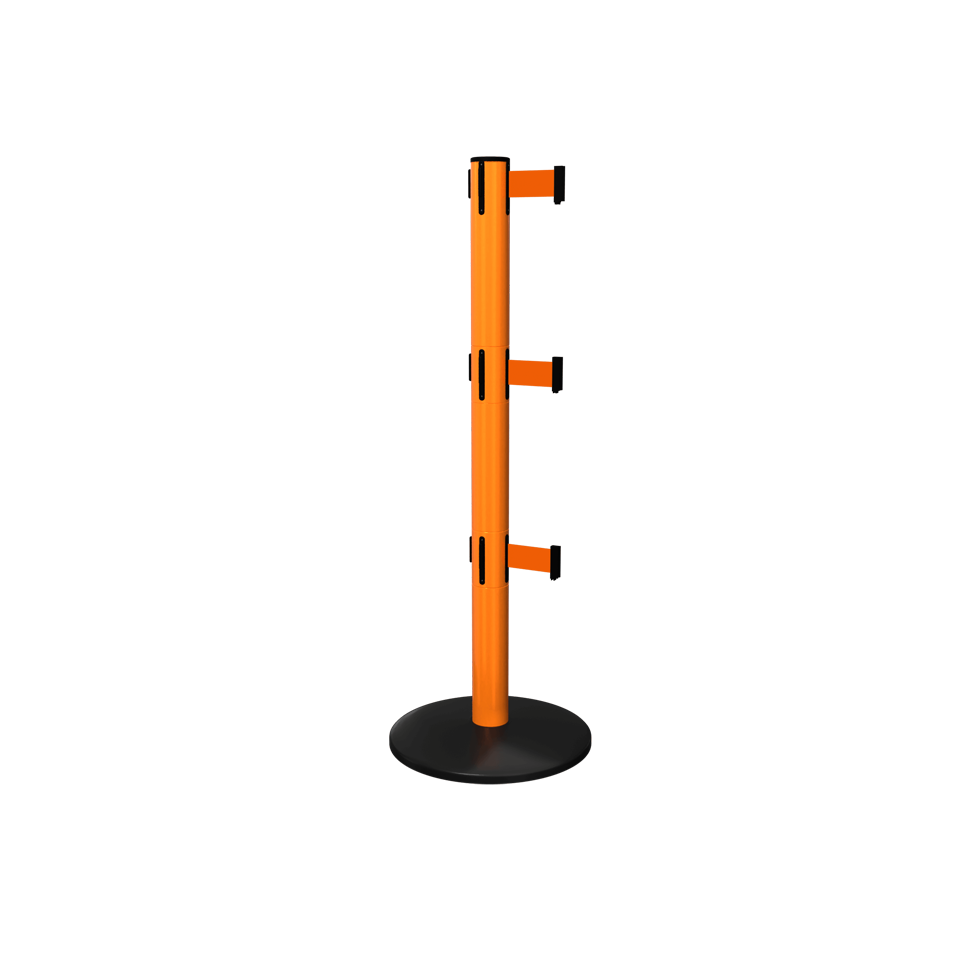 Orange Safety Pro Triple Retractable Belt Stanchion | 11 Foot ADA