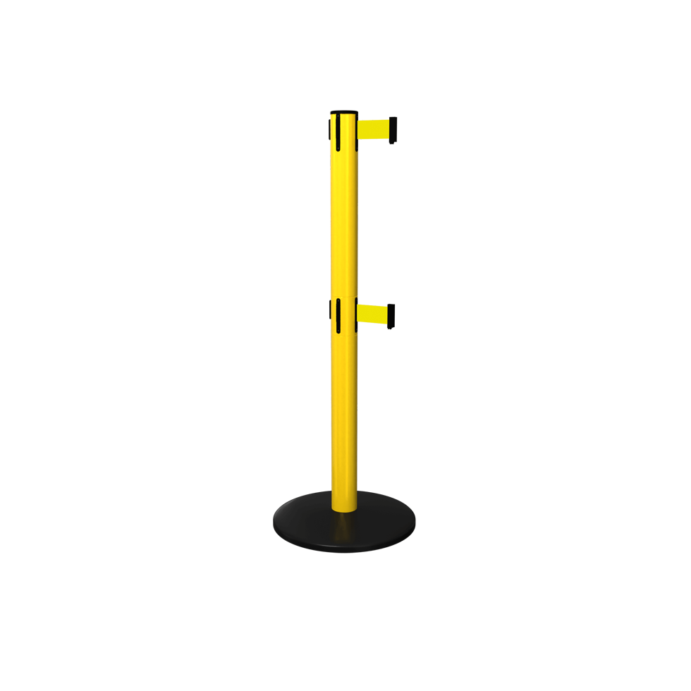 Yellow Safety Pro Twin Retractable Belt Stanchion | 11 Foot Belt