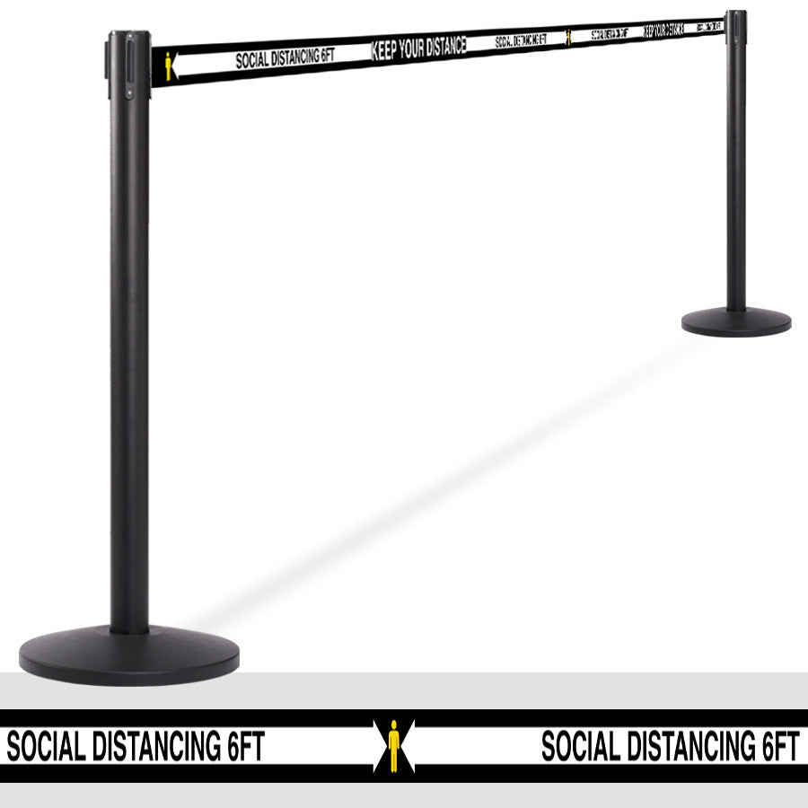 21 Pack & Cart | Black Retractable Belt Barrier Stanchions