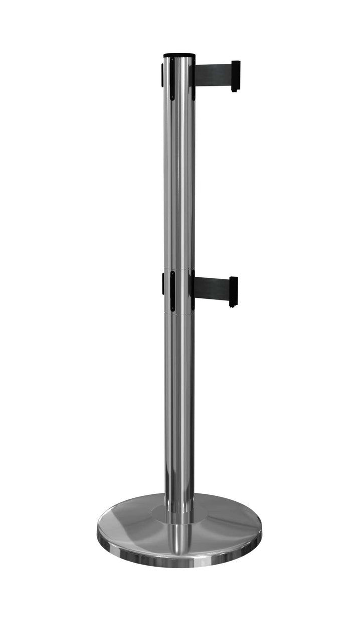 Twin Retractable Belt Stanchion | 11 Foot Belt | Polished Stainless 