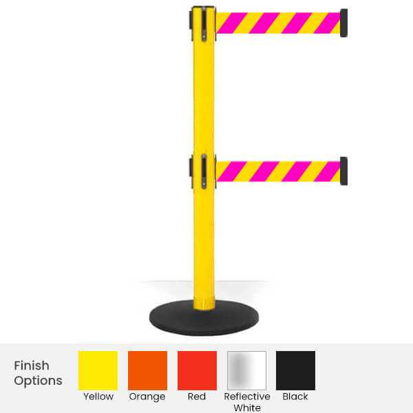 Twin Safety Retractable Belt Barrier | 3" Wide Belt | 11 Foot Safety Pro Belt Stanchion Retractable Belt Barriers Epic Crowd Control
