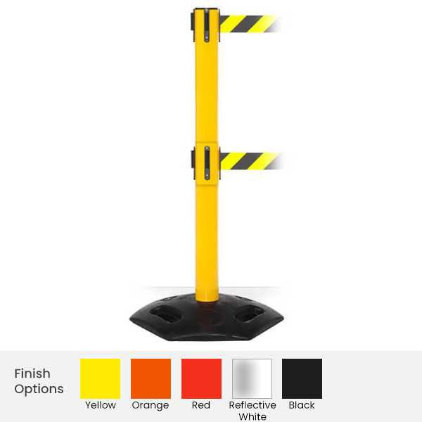 Twin Safety Retractable Belt Barrier | Weather Master 16 Foot Belts Stanchions Epic Crowd Control