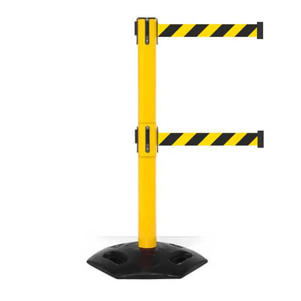Twin Safety Retractable Belt Barrier | Weather Master 16 Foot Belts Stanchions Epic Crowd Control