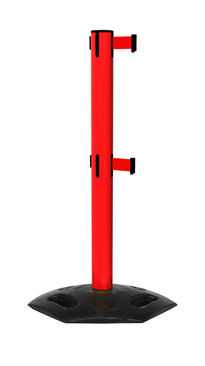 Twin Safety Retractable Belt Barrier | Weather Master 16 Foot Belts Stanchions Epic Crowd Control