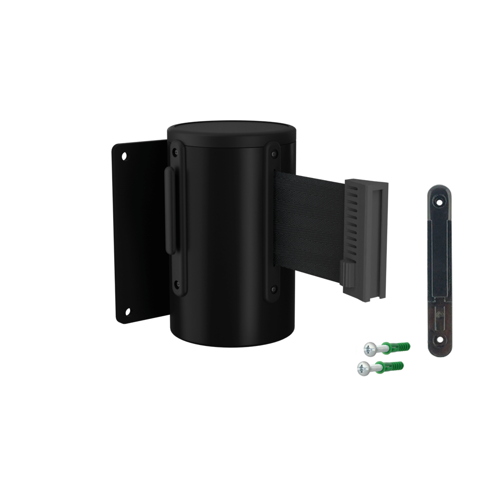 Wall Mounted Retractable Stanchion | 10 Ft Belt Black Housing