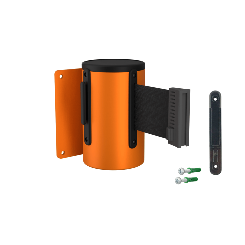Wall Mounted Retractable Stanchion | 10 Ft Belt Orange Housing