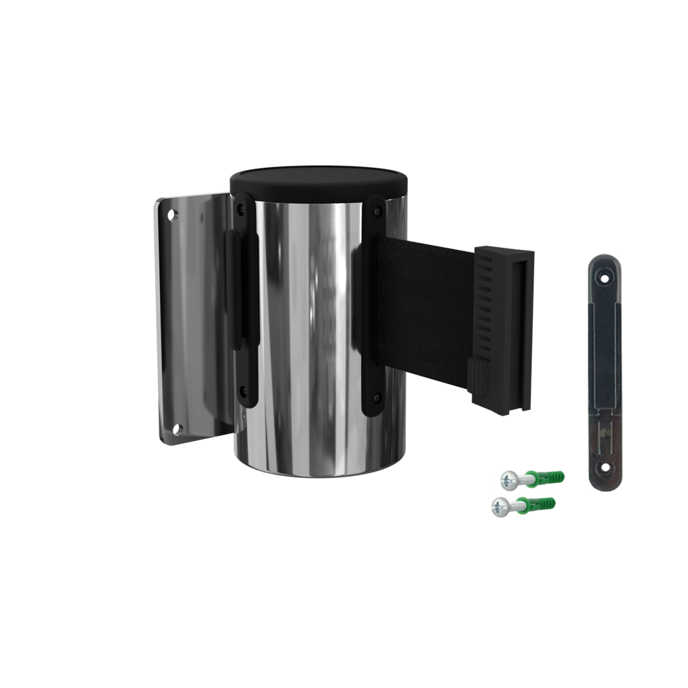 Wall Mounted Retractable Stanchion | 10 Ft Belt Polished Stainless Housing